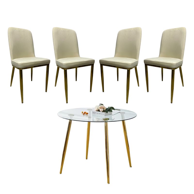 GENERICO - Mesa Redonda Lyon Dorada (80 Cm) con 4 Sillas Eleganc - Beige