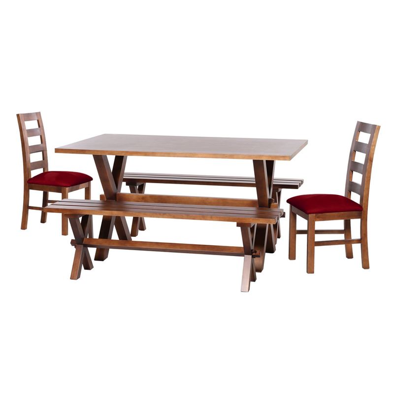 LATAM HOME - Juego De Comedor Sevilla 2 Sillas Granada + 2 Bancas Cuero Rojo
