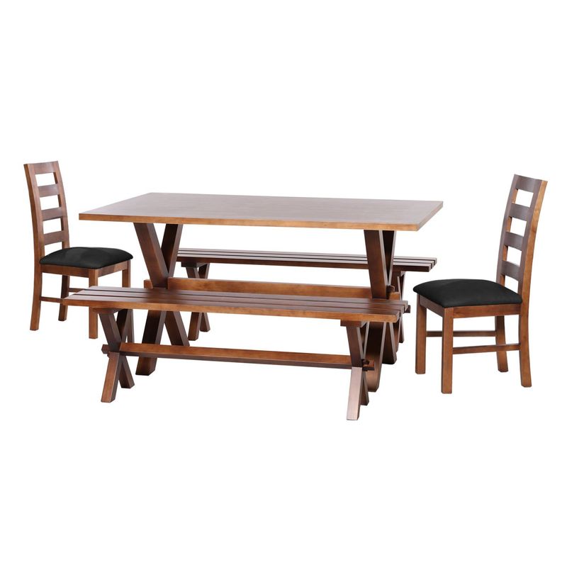LATAM HOME - Juego De Comedor Sevilla 2 Sillas Granada + 2 Bancas Cuero Negro