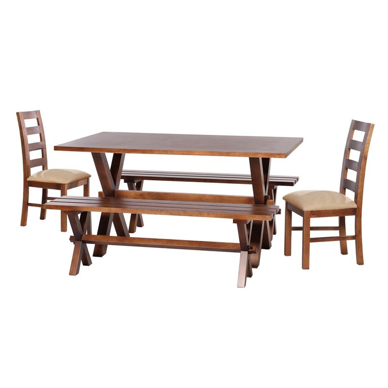 LATAM HOME - Juego De Comedor Sevilla 2 Sillas Granada + 2 Bancas Tela Lino Natural