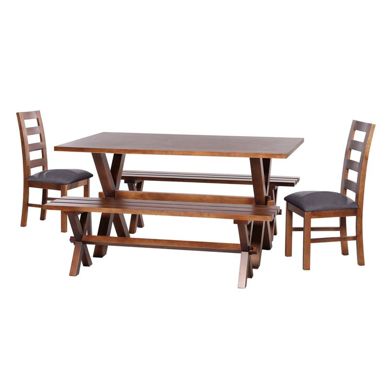 LATAM HOME - Juego De Comedor Sevilla 2 Sillas Granada + 2 Bancas Lino Gris Oscuro