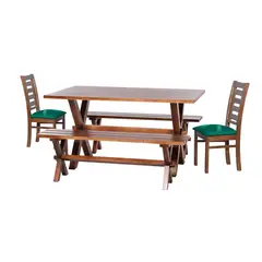 LATAM HOME - Juego De Comedor Sevilla 2 Sillas Murcia + 2 Bancas Tela Velvet Verde