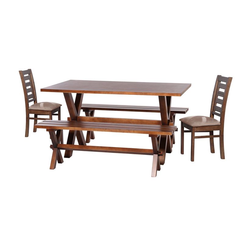 LATAM HOME - Juego De Comedor Sevilla 2 Sillas Murcia + 2 Bancas Tela Velvet Beige