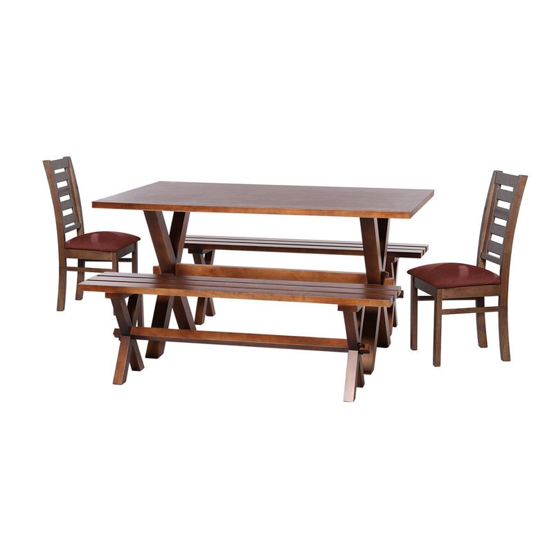 LATAM HOME - Juego De Comedor Sevilla 2 Sillas Murcia + 2 Bancas Tela Chocolate