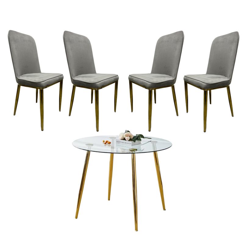 GENERICO - Mesa Redonda Lyon Dorada (120 Cm) con 4 Sillas Eleganc - Gris