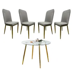 GENERICO - Mesa Redonda Lyon Dorada (120 Cm) con 4 Sillas Eleganc - Gris