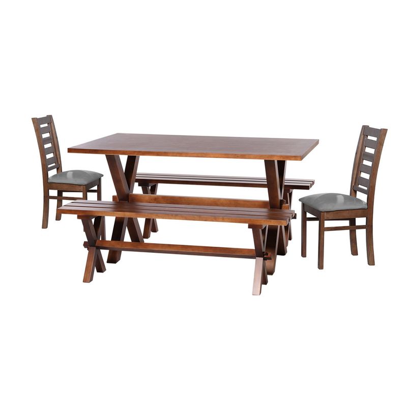 LATAM HOME - Juego De Comedor Sevilla 2 Sillas Murcia + 2 Bancas Tela Velvet Gris