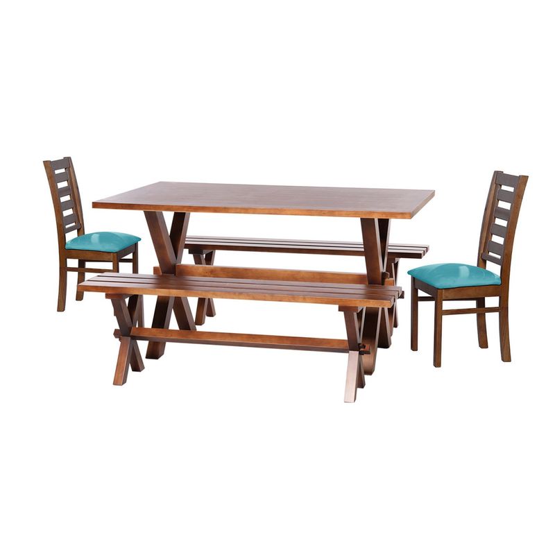 LATAM HOME - Juego De Comedor Sevilla 2 Sillas Murcia + 2 Bancas Tela Turquesa