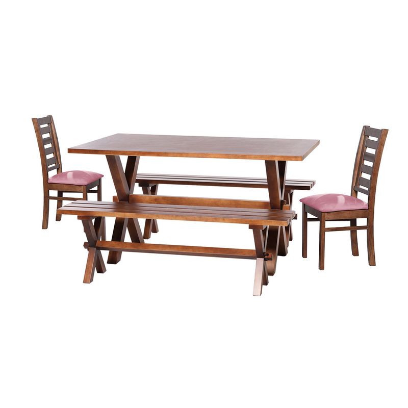 LATAM HOME - Juego De Comedor Sevilla 2 Sillas Murcia + 2 Bancas Tela Palo Rosa.