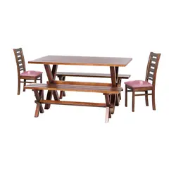 LATAM HOME - Juego De Comedor Sevilla 2 Sillas Murcia + 2 Bancas Tela Palo Rosa