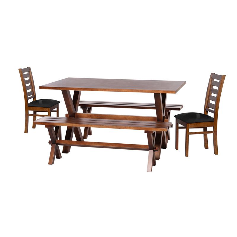 LATAM HOME - Juego De Comedor Sevilla 2 Sillas Murcia + 2 Bancas Tela Velvet Negro
