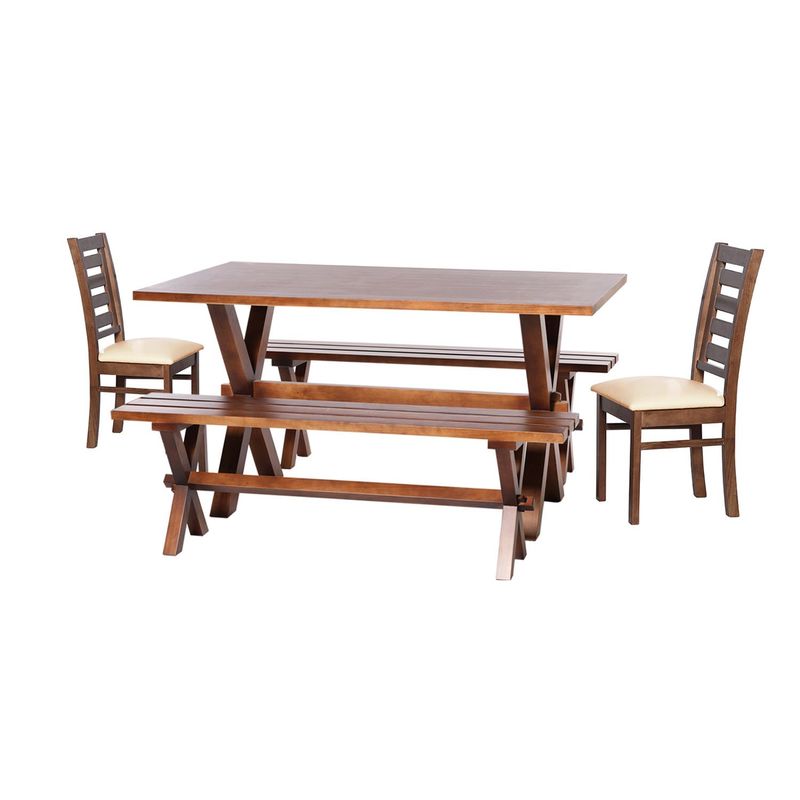LATAM HOME - Juego De Comedor Sevilla 2 Sillas Murcia + 2 Bancas Pu Beige