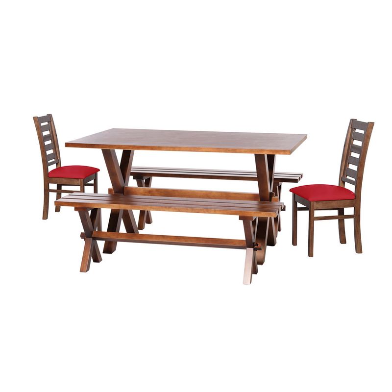 LATAM HOME - Juego De Comedor Sevilla 2 Sillas Murcia + 2 Bancas Pu Rojo