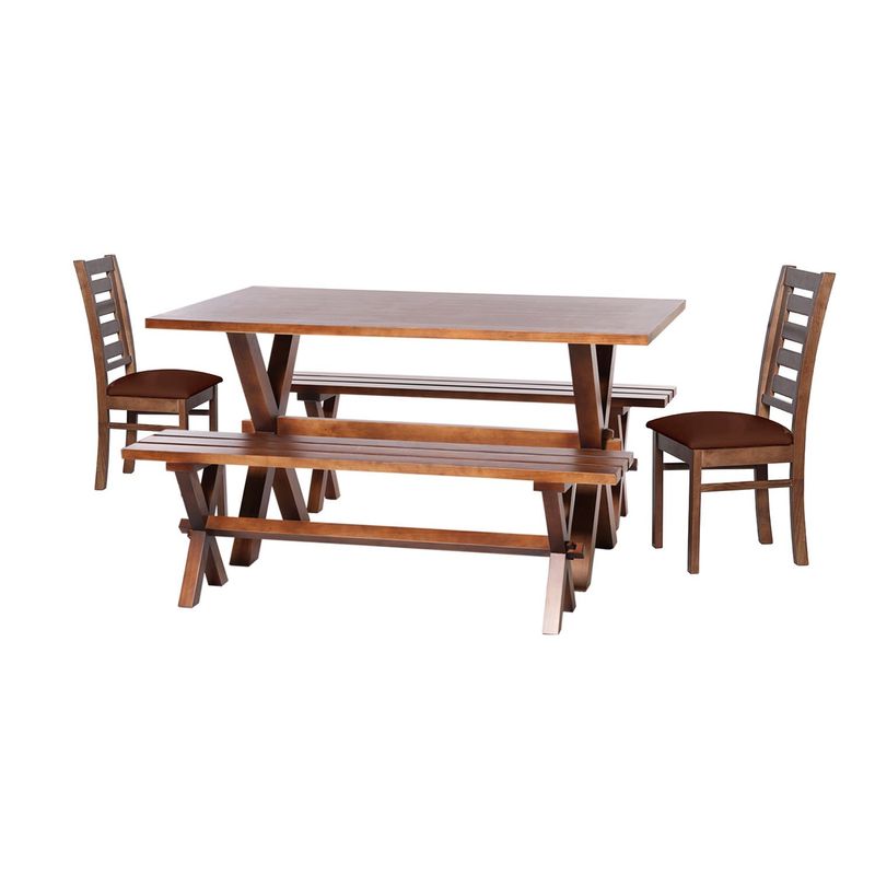 LATAM HOME - Juego De Comedor Sevilla 2 Sillas Murcia + 2 Bancas Pu Chocolate