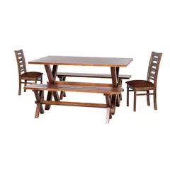 LATAM HOME - Juego De Comedor Sevilla 2 Sillas Murcia + 2 Bancas Pu Chocolate
