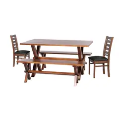 LATAM HOME - Juego De Comedor Sevilla 2 Sillas Murcia + 2 Bancas Pu Negro