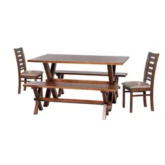 LATAM HOME - Juego De Comedor Sevilla 2 Sillas Murcia + 2 Bancas Cuero Beige