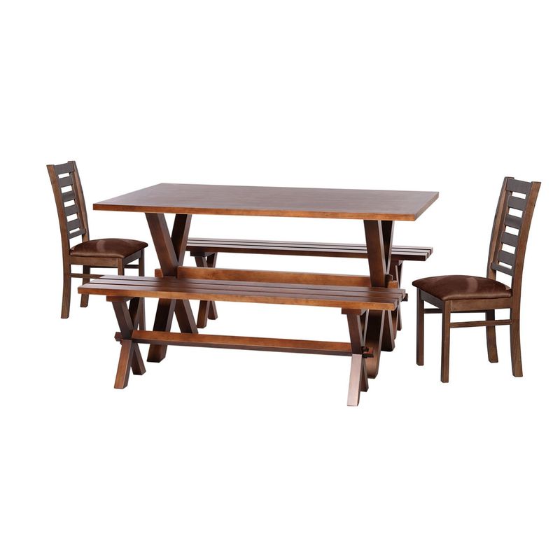 LATAM HOME - Juego De Comedor Sevilla 2 Sillas Murcia + 2 Bancas Cuero Café Moro