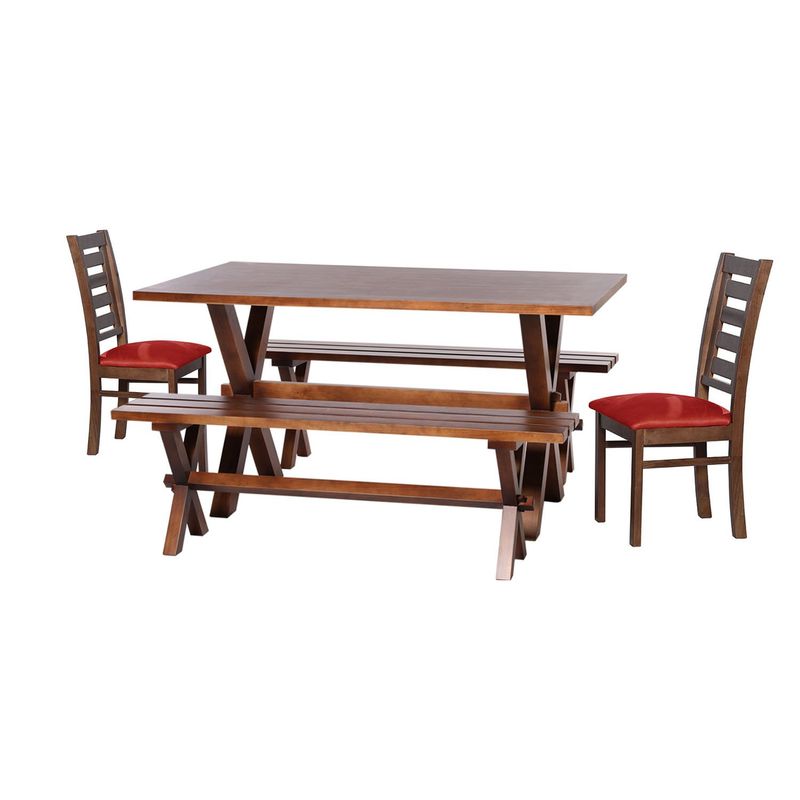 LATAM HOME - Juego De Comedor Sevilla 2 Sillas Murcia + 2 Bancas Cuero Rojo