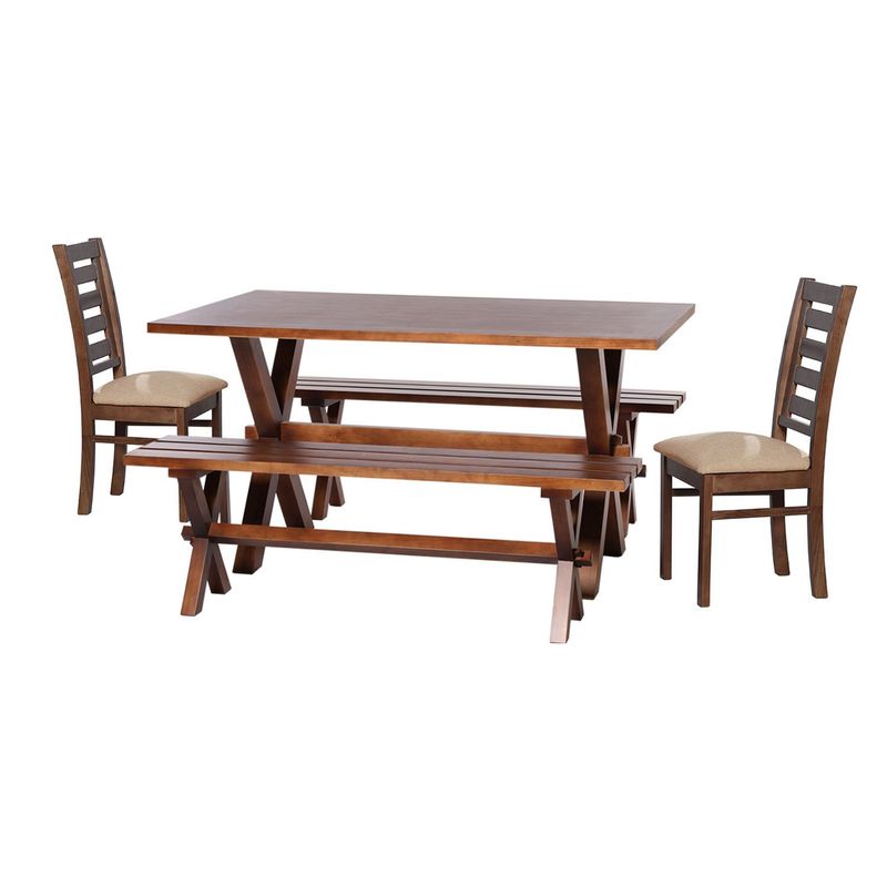LATAM HOME - Juego De Comedor Sevilla 2 Sillas Murcia + 2 Bancas Tela Lino Natural