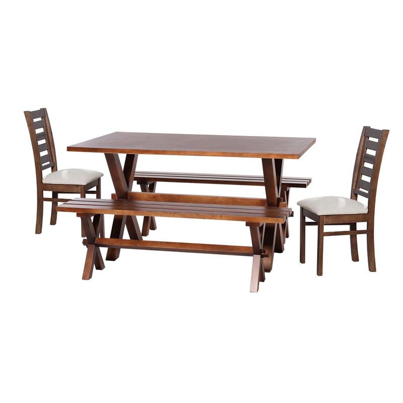 LATAM HOME - Juego De Comedor Sevilla 2 Sillas Murcia + 2 Bancas Tela Lino Blanco
