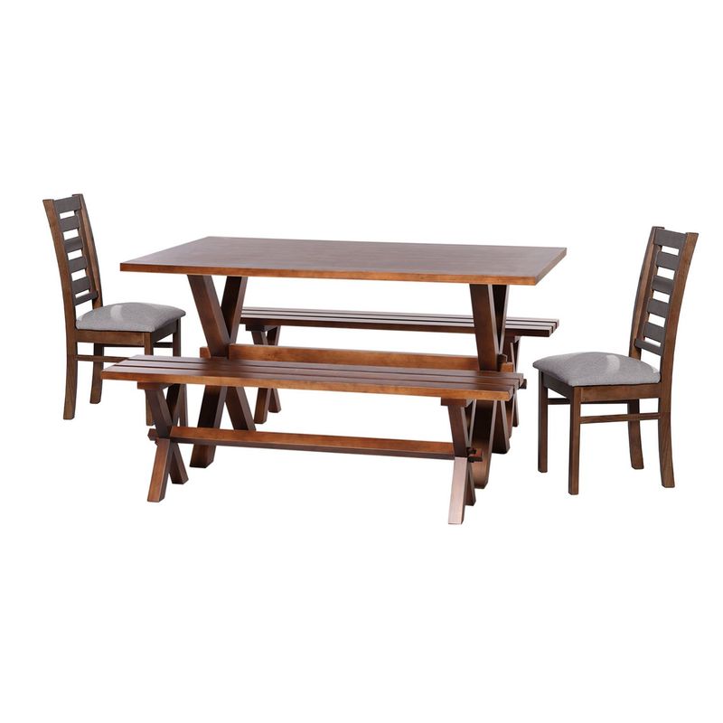 LATAM HOME - Juego De Comedor Sevilla 2 Sillas Murcia 2 Bancas Tela Lino Gris Claro