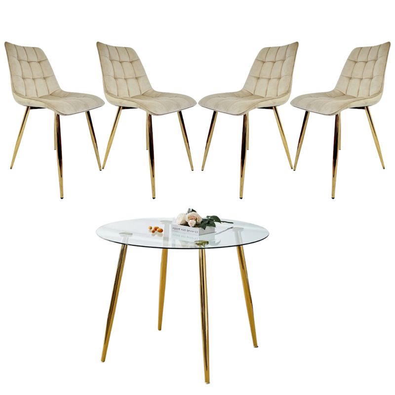 GENERICO - Mesa Redonda Lyon Dorada (80 Cm) con 4 Sillas Botón Dorada - Beige