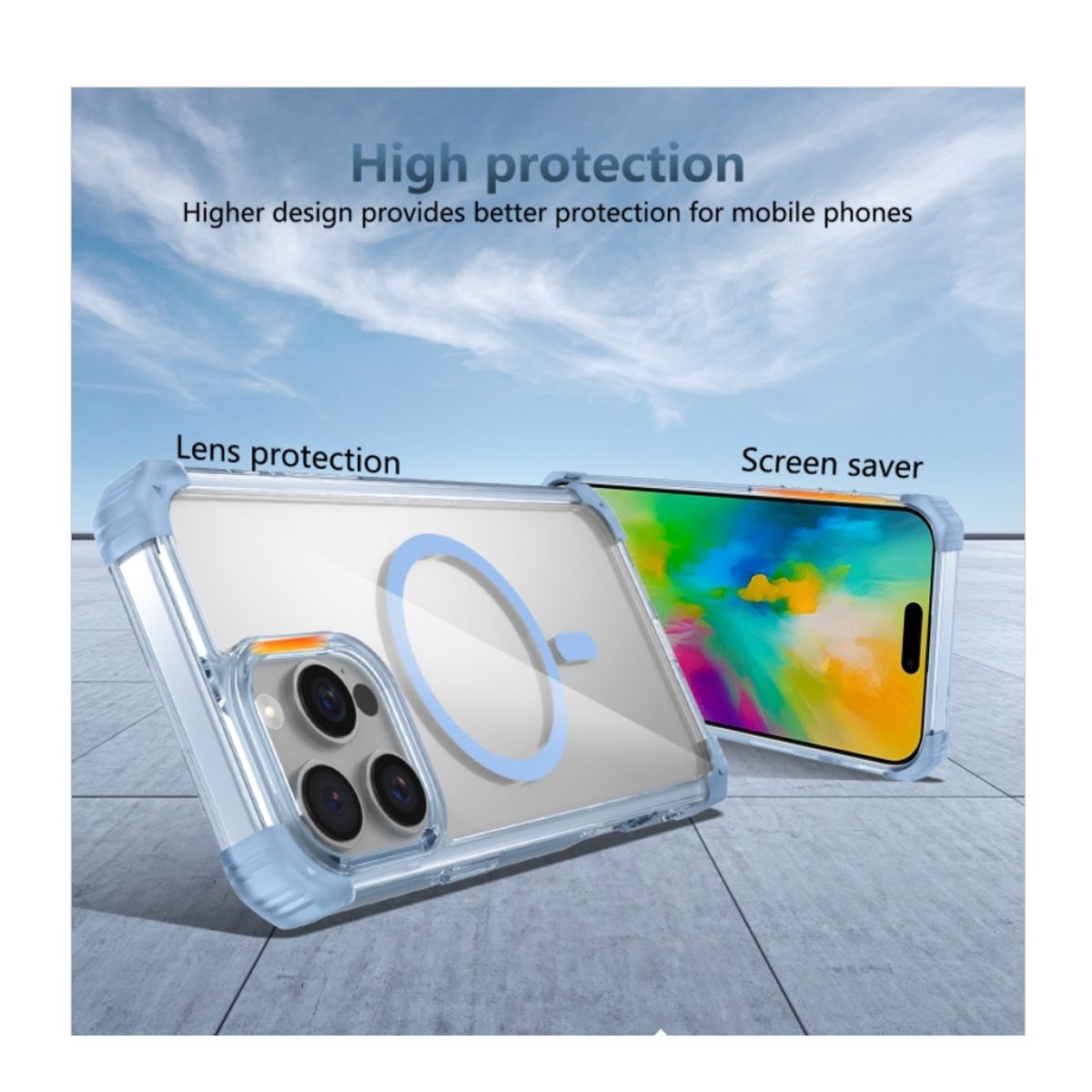 JOIGO - Carcasa Clear Para iPhone 16 Pro Max Magsafe Celeste.