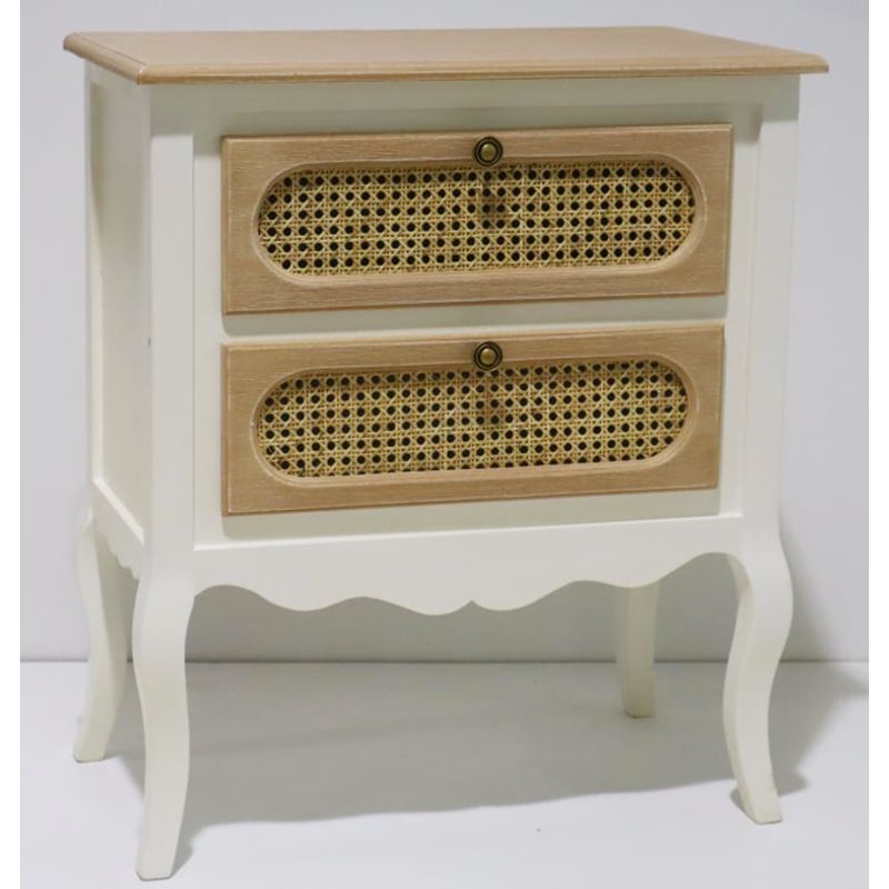 SORENTO - Velador Madera Blanco Con Junco