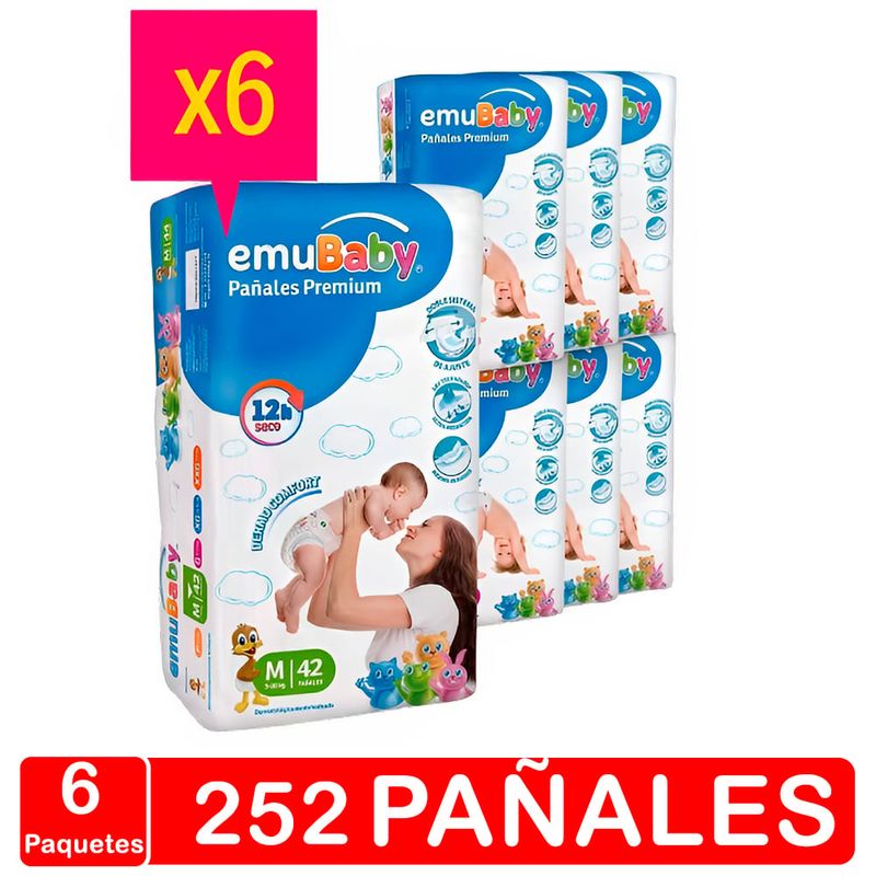EMUBABY - Pañales Emubaby - Premium - Talla M Mediano 252 Pañales