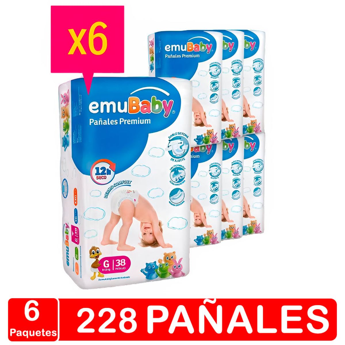 EMUBABY - Pañales Emubaby - Premium - Talla G Grande 228 Pañales
