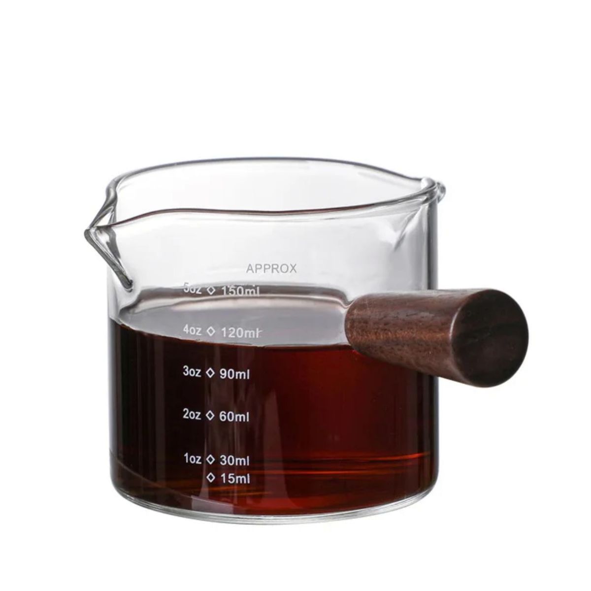 GENERICO - Taza Medidora De Vidrio Con Mango De Madera Doble Boca