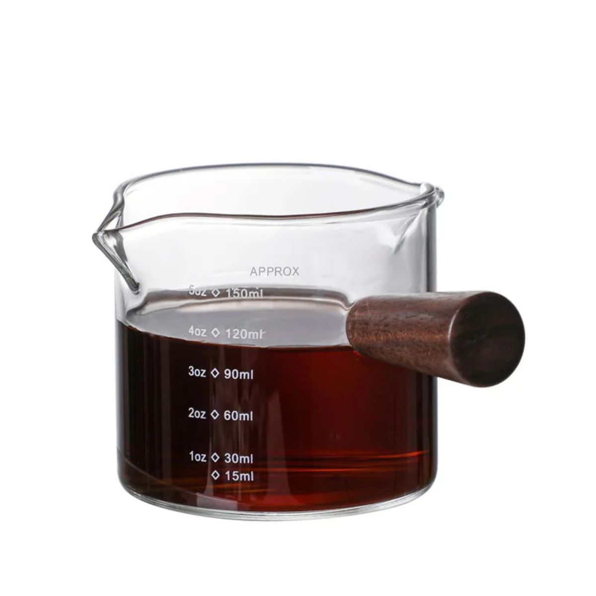 GENERICO - Taza Medidora De Vidrio Con Mango De Madera Doble Boca