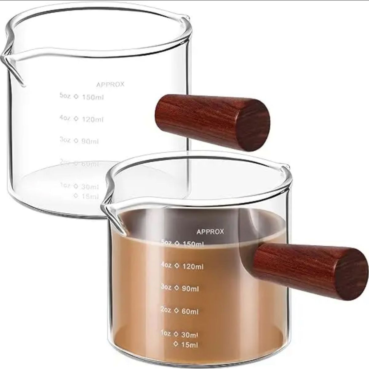 GENERICO - Taza Medidora De Vidrio Con Mango De Madera Doble Boca