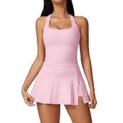 RURUTOTO - Traje Falda Y Top Para Mujer Tenis Deportivo Fitness Negro