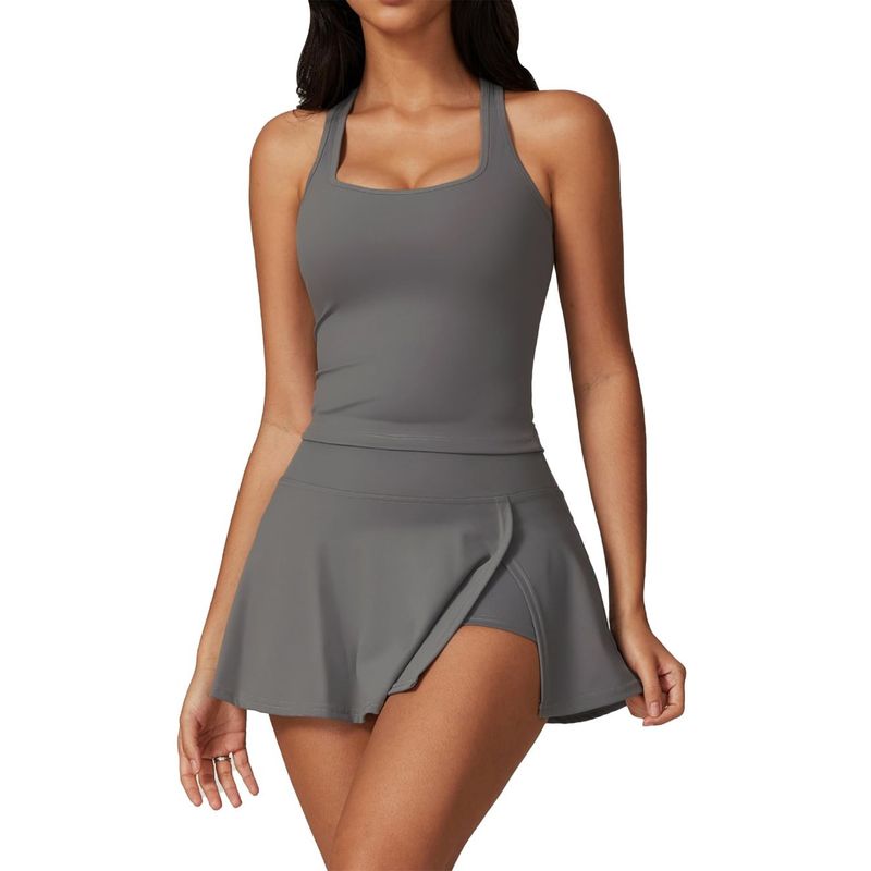 RURUTOTO - Traje Falda Y Top Para Mujer Tenis Deportivo Fitness Negro