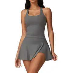 RURUTOTO - Traje Falda Y Top Para Mujer Tenis Deportivo Fitness Negro