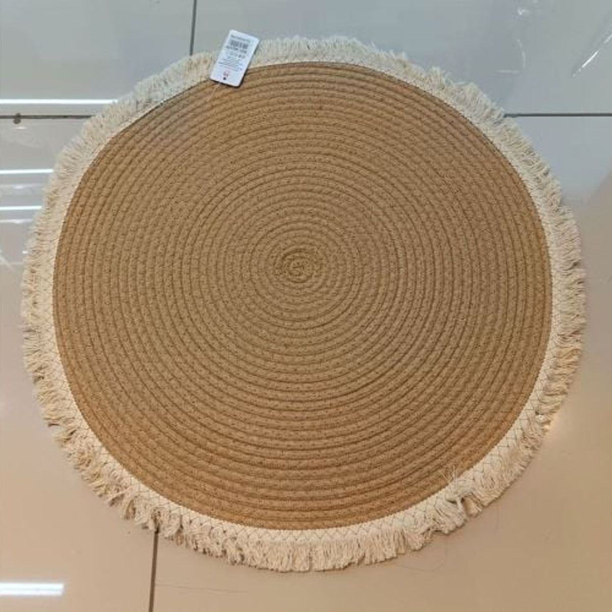 GENERICO - ALFOMBRA REDONDA YUTE 120CM BLANCO Y BEIGE FLEQUILLO