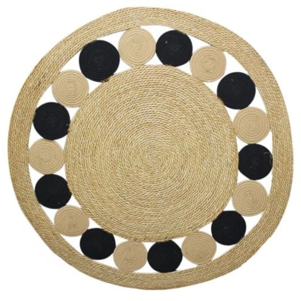 GENERICO - ALFOMBRA REDONDA YUTE 120CM  Y BEIGE Y NEGRO