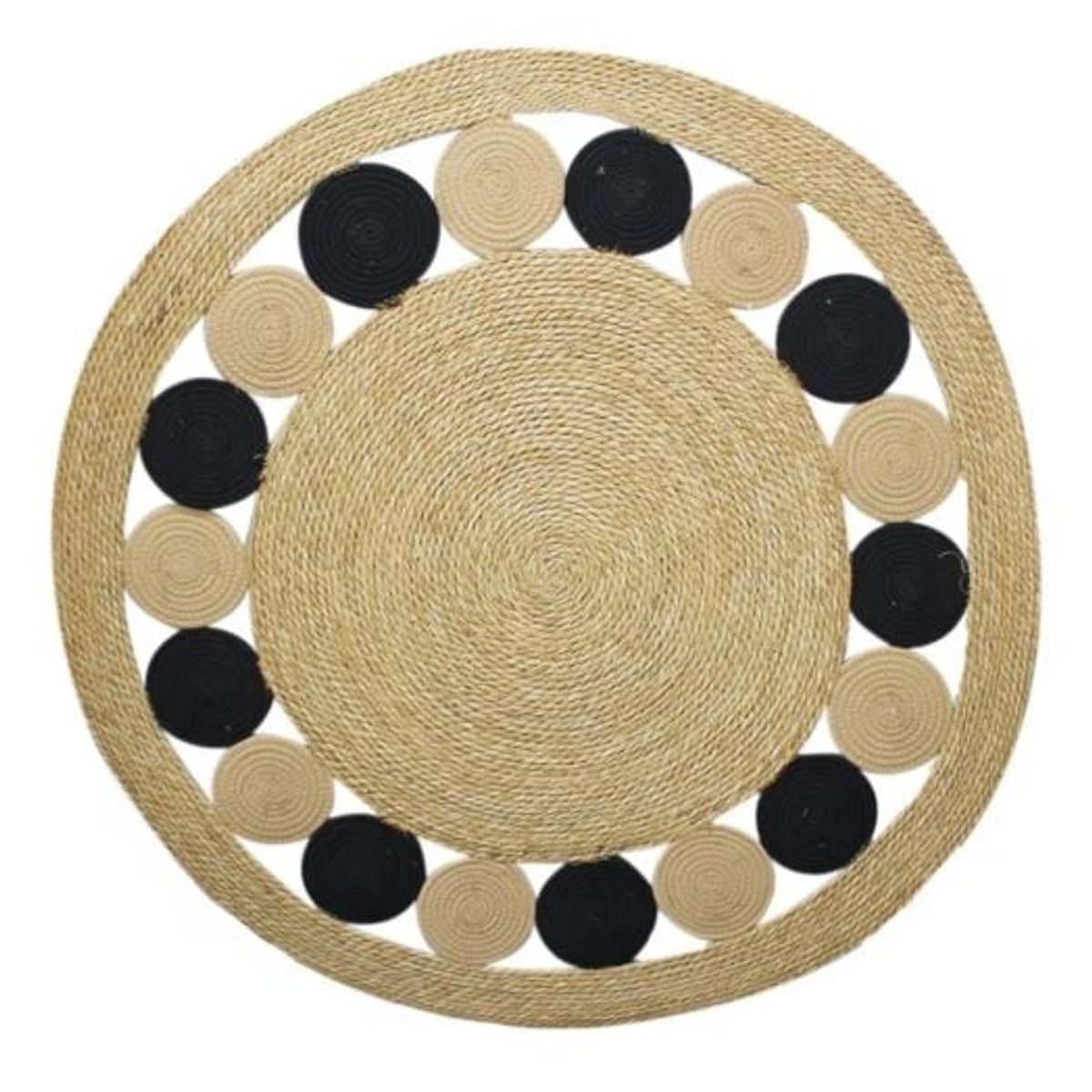 GENERICO - ALFOMBRA REDONDA YUTE 120CM  Y BEIGE Y NEGRO