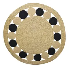 GENERICO - ALFOMBRA REDONDA YUTE 120CM Y BEIGE Y NEGRO