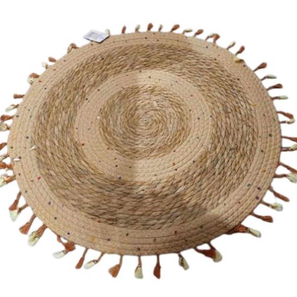 GENERICO - ALFOMBRA REDONDA YUTE 120CM BEIGE CON FLEQUILLO CAFE
