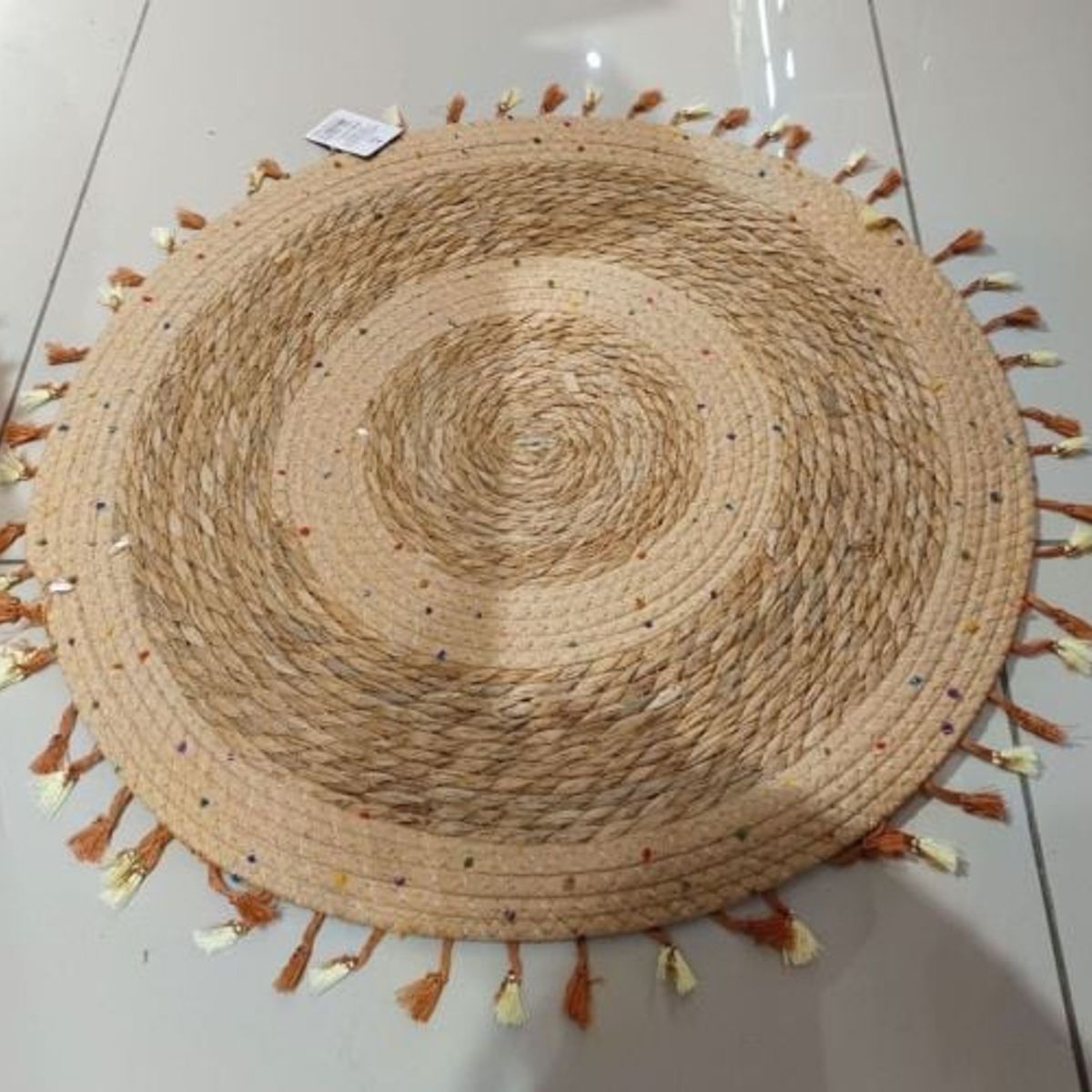 GENERICO - ALFOMBRA REDONDA YUTE 120CM BEIGE CON FLEQUILLO CAFE