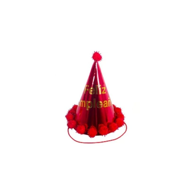 GENERICO - Gorro Cotillon Feliz Cumpleaños Rojo 20cm