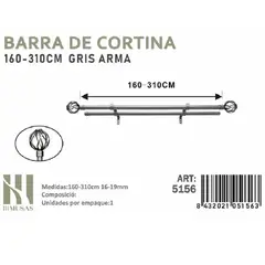 ANGELES DEL HOGAR - BARRA DOBLE DE CORTINA GRIS ARMA MEDIDAS 160-310 CM MOD 5156