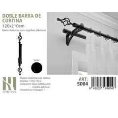 ANGELES DEL HOGAR - BARRA DOBLE DE CORTINA NEGRO MEDIDAS 120-210 CM MOD 5004