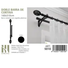 ANGELES DEL HOGAR - BARRA DOBLE DE CORTINA NEGRO MEDIDAS 160-310 CM MOD 5010