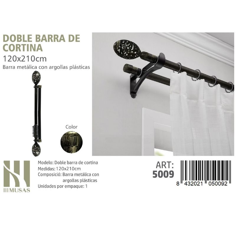 ANGELES DEL HOGAR - BARRA DOBLE  DE CORTINA COLOR ORO VIEJO MEDIDAS 120-210 CM MOD 5009