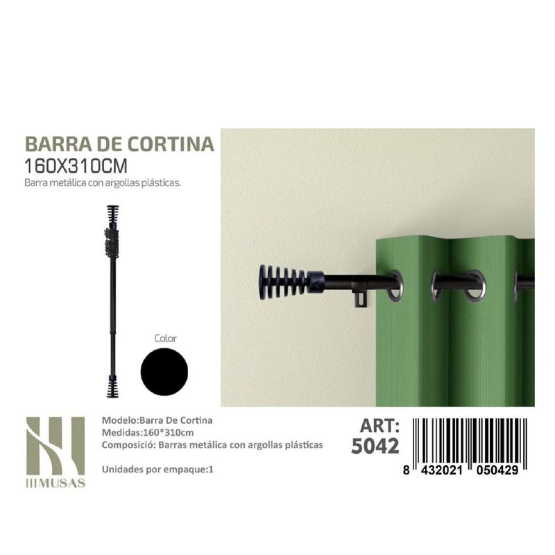 ANGELES DEL HOGAR - BARRA DE CORTINA METALICA NEGRO MEDIDAS 160-310 MOD 5042
