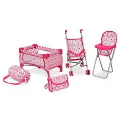 BESTOYS - Coche Muñeca con cuna y silla de comer metalico